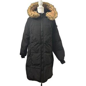 Long Black Puffer Coat With Faux Fur Hood & Zipper Closure By You.u Size XL
